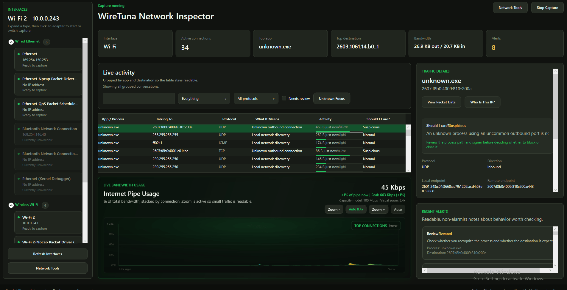 Live capture dashboard